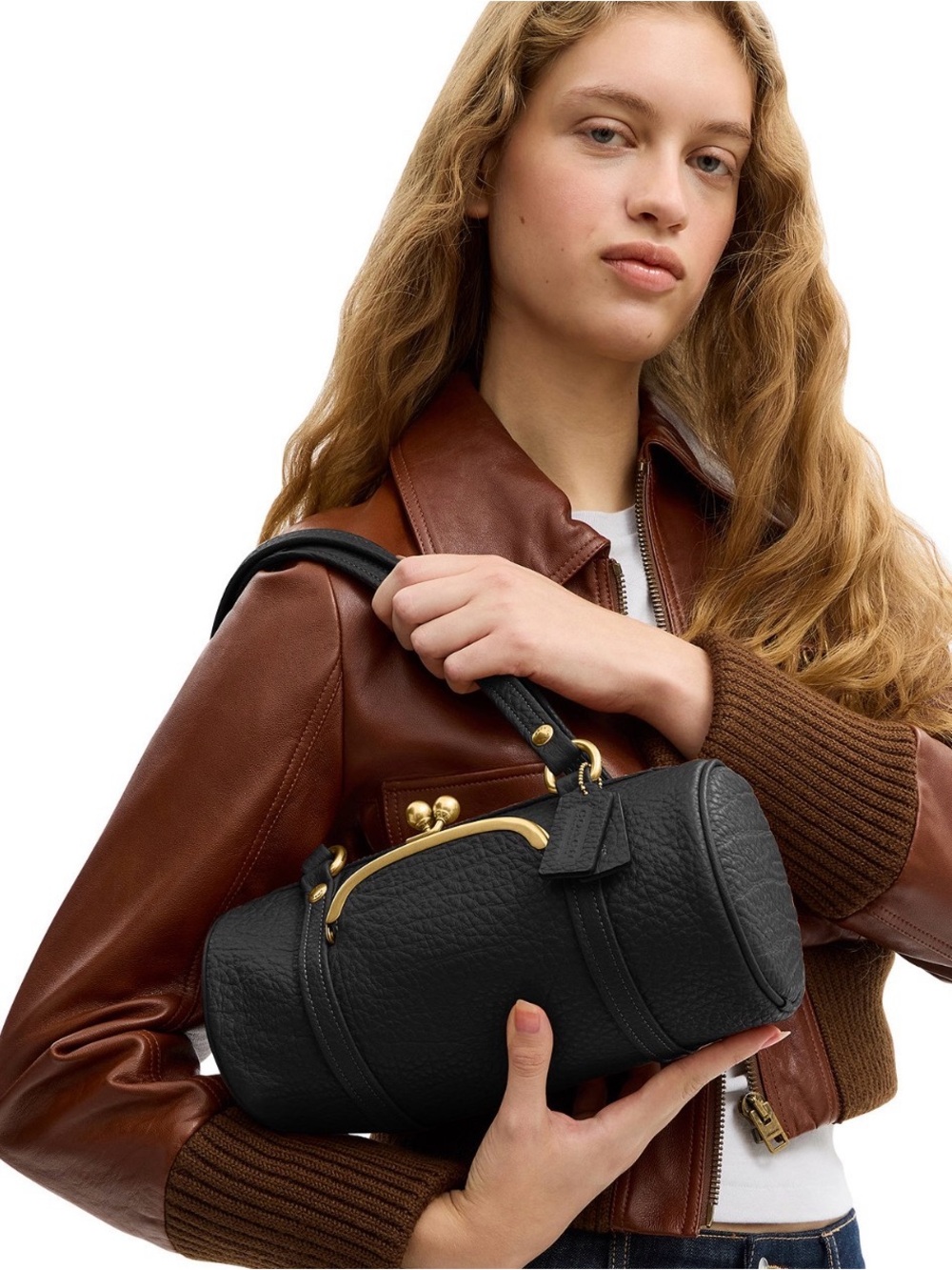Coach Black Leather Barrel Kisslock Shoulder Bag with Gold Hardware 28 - Picture 3 of 5